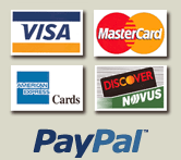 We take Visa, Mastercard, American Express, Discover, and PayPal